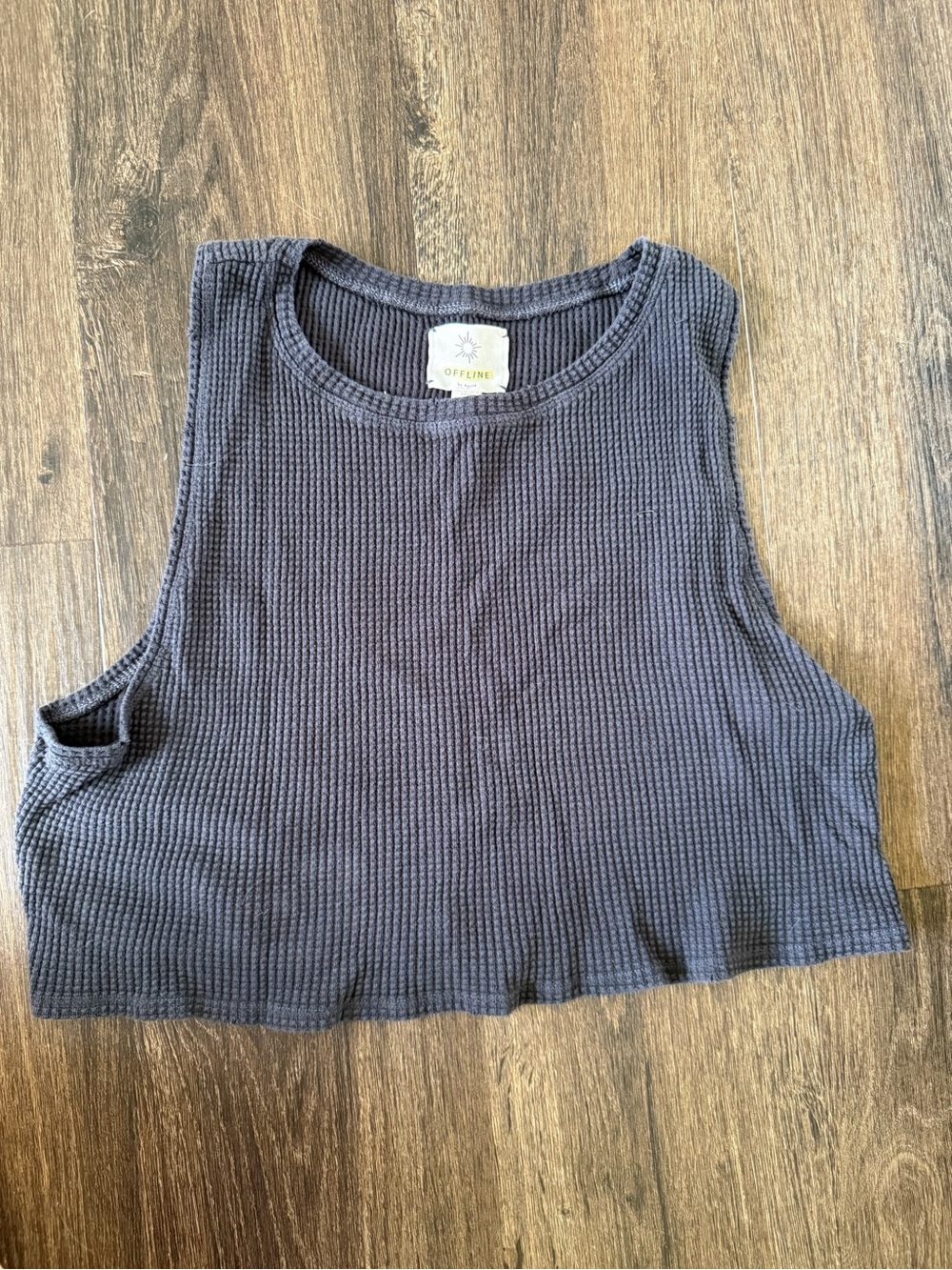 Aerie Offline Charcoal Waffle Cropped Tank